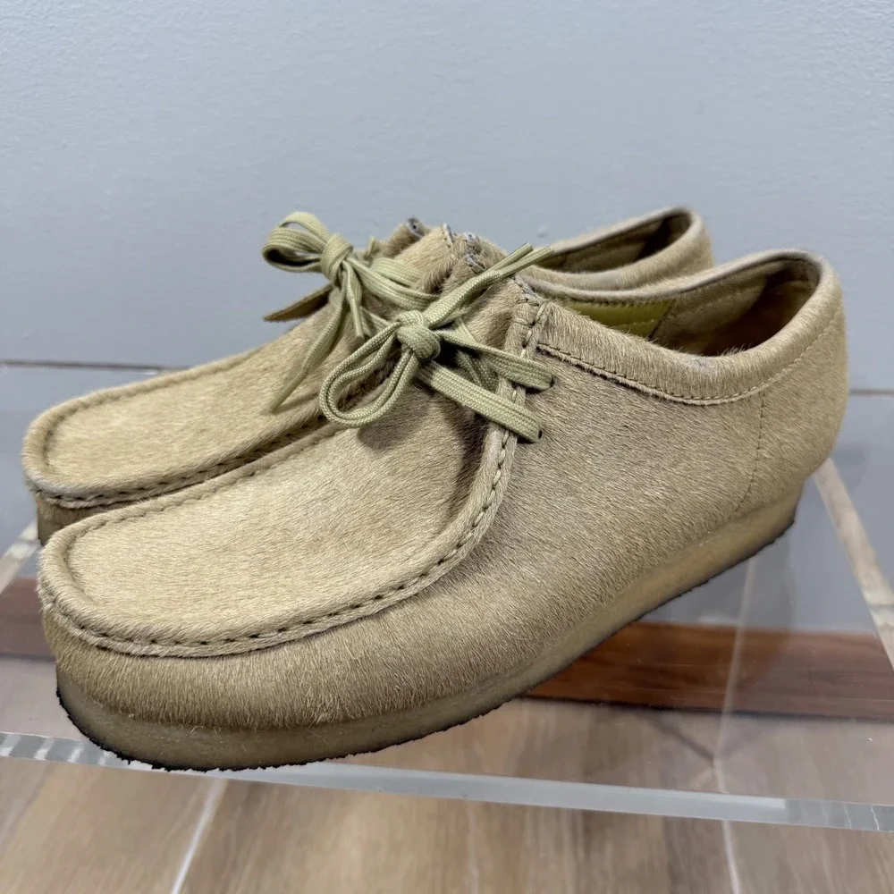 Clarks Originals Real Cow Fur Wallabee Shoes Tan Size 10.5